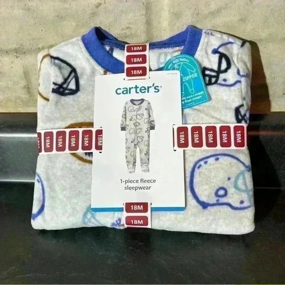 Carter's Baby's Fleece Sleepwear Close Foot Size 18Months 2 Way Zipper Football - Picture 1 of 5